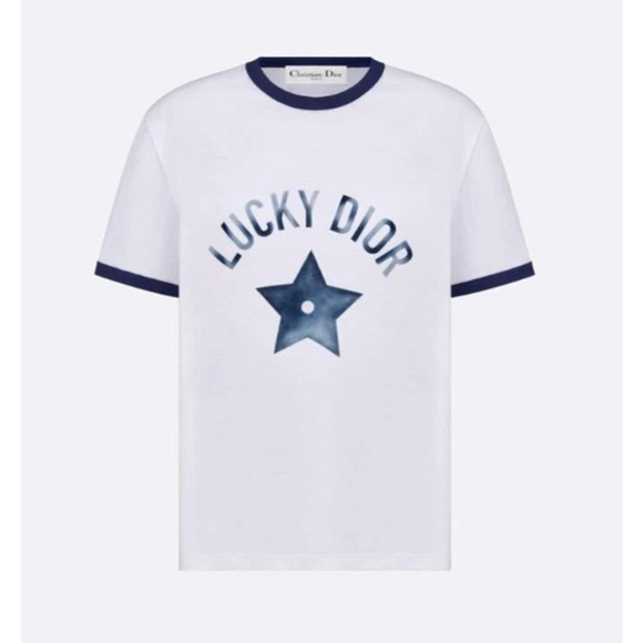 Christian Dior Lucky Dior Ringer Short Sleeve Graphic Tee White/Navy Women's XS - Picture 2 of 6